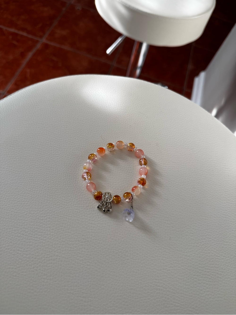 Handcrafted Pink & Amber Beaded Charm Bracelet